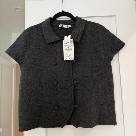 NWT Zara Charcoal Sweater Jacket / size L - Picture 4 of 7